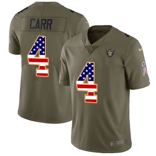 Nike Raiders #4 Derek Carr Olive/USA Flag Men's Stitched NFL Limited Salute To Service Jersey